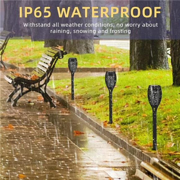 Led Solar Torch Light Flickering Flame Outdoor Waterproof Halloween Decorations - Picture 5 of 7